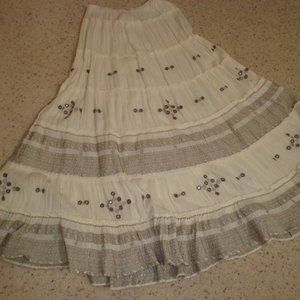 Ralph Lauren Denim & Supply Mirrored Tiered Boho Maxi Skirt XS White/Gray